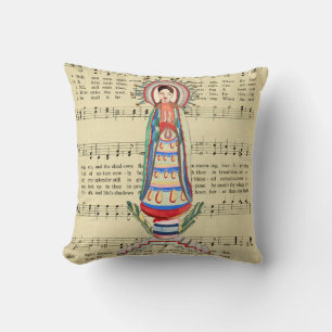Vintage Virgin Mary Our Lady of Light folk art Throw Pillow