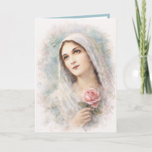 Vintage Virgin Mary  Religious Watercolor Cross Card