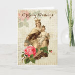 Vintage Virgin Mother  Mary Mount Carmel Card<br><div class="desc">Beautiful vintage religious image of the Blessed Mother,  Our Lady of Mount Carmel with Jesus and the Scapular and red roses on a vintage background.
All text and fonts can be modified.</div>