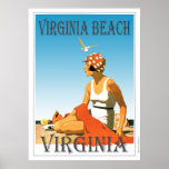 Vintage Virginia Beach Virginia Poster<br><div class="desc">A retro poster that never was until now. A recreation of an old poster that should have been. A Virginia Beach in retro style from the art deco era. Bright colours with a woman on the beach under a blue sky.</div>