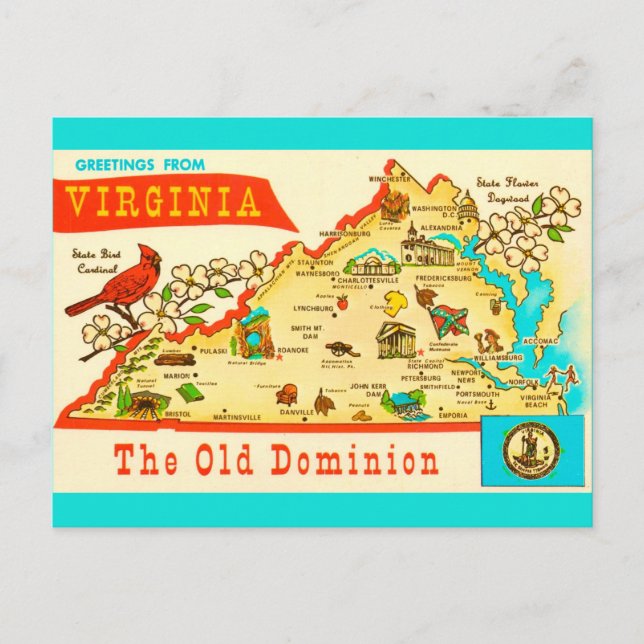 Vintage Virginia Map Postcard (Front)