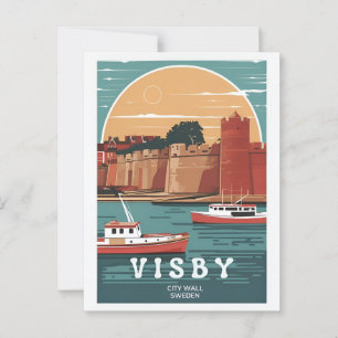 Vintage Visby City Wall Postcard – Retro Swedish C