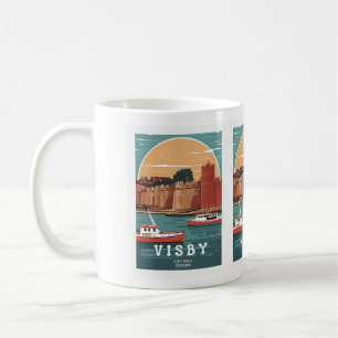 Vintage Visby City Wall Postcard – Retro Swedish C Coffee Mug