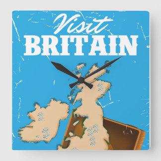 Vintage Visit Britain  Travel Poster Square Wall Clock