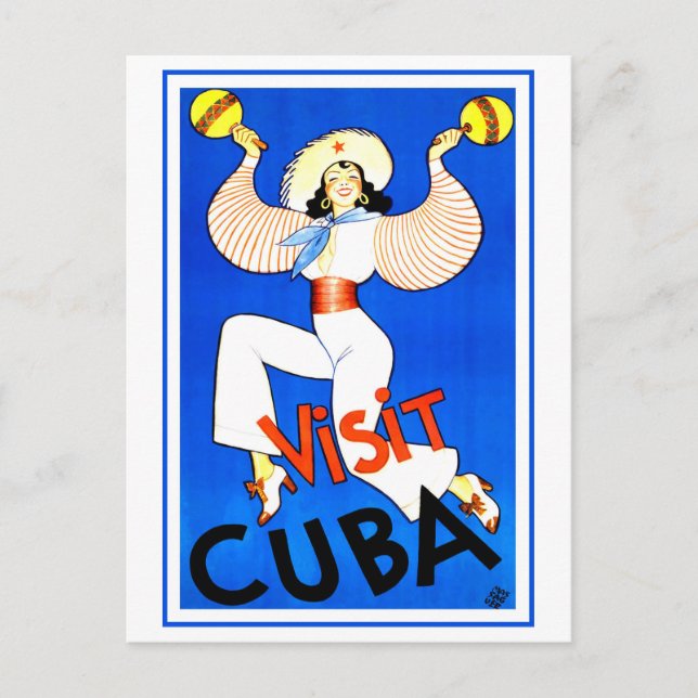 Vintage Visit Cuba Travel Poster Postcard (Front)