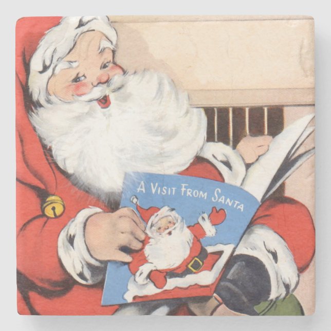 Vintage Visit From Santa Claus Stone Coaster (Front)