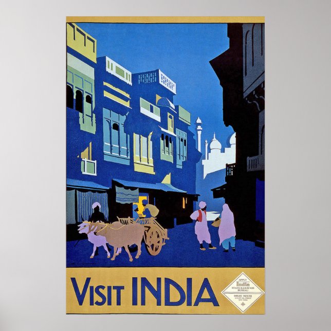 Vintage Visit India Travel Poster Print (Front)