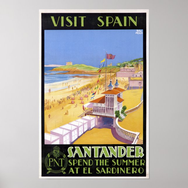 Vintage Visit Santander Spain Travel Poster (Front)