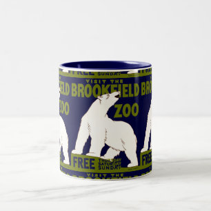 Vintage "Visit the Brookfield Zoo" Polar Bear WPA Two-Tone Coffee Mug