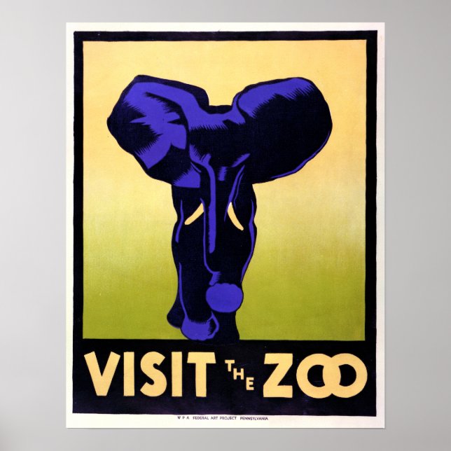 Vintage Visit the Zoo Elephant Poster (Front)