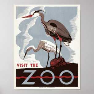 Vintage Visit the Zoo Poster