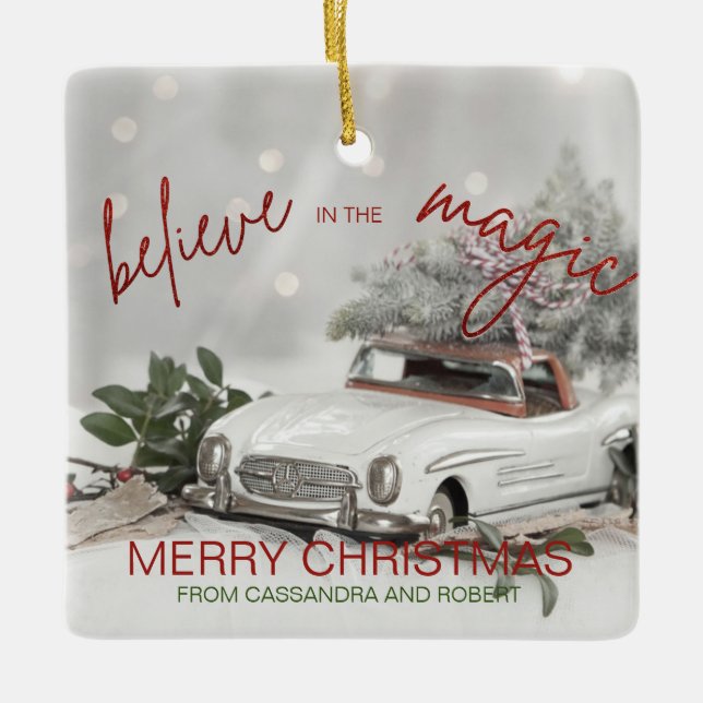 Vintage Voiture Noël Ornement Photo (Devant)