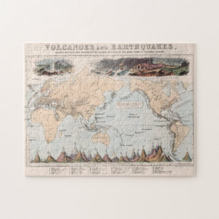 Vintage Volcano and Earthquake World Map (1852) Jigsaw Puzzle