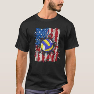 Vintage Volleyball 4Th Of July Men USA American Fl T-Shirt