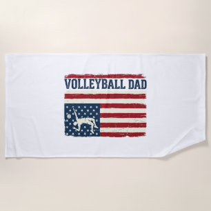Vintage Volleyball Dad Patriotic Flag Shirt Design Beach Towel