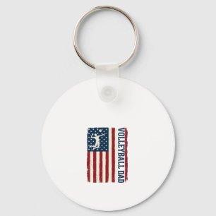 Vintage Volleyball Dad Patriotic Flag Shirt Design Keychain