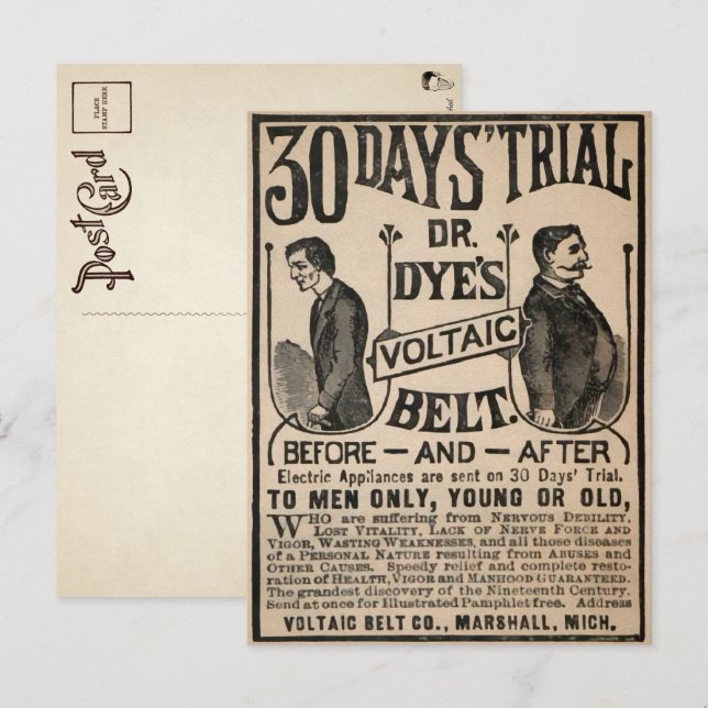 Vintage Voltaic Belt Advertisement Postcard (Front/Back)