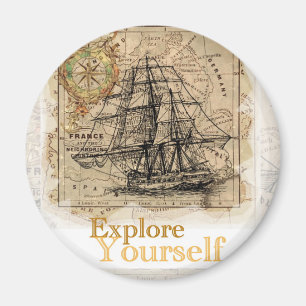 vintage vorld map motivational quote magnet