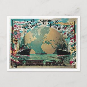Vintage voyage around the world postcard