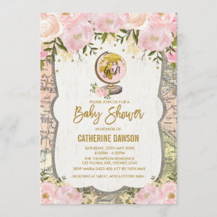 Vintage voyage Baby Girl Douche Invitation Floral