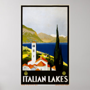 Vintage voyage des lacs italiens Poster Annonce Ré