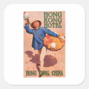 Vintage voyage Hong Kong Chine Hôtel Étiquette Art