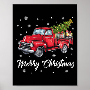 Vintage Wagon Red Truck Christmas Tree Pajama Fami Poster