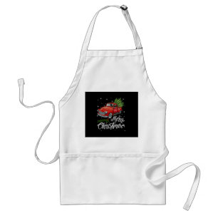Vintage Wagon Red Truck Christmas Tree Pajama Fami Standard Apron
