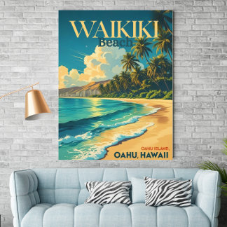 Vintage Waikiki Beach,Hawaii - Retro Travel Poster
