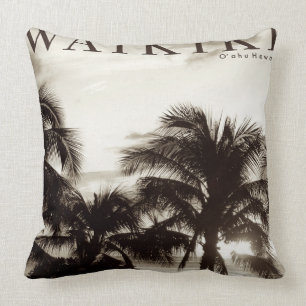 Vintage Waikiki Hawaiian Palm Throw Pillow