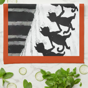 Vintage Wain Black Cat Moon Tea Towel