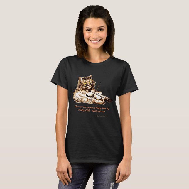 Vintage Wain Cat Playing Violin Art T-Shirt (Front Full)