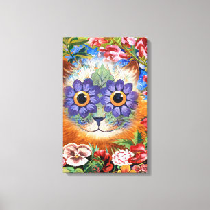 Vintage Wain Flower Cat Art Wrapped Canvas