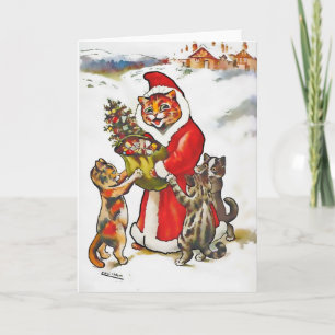 Vintage Wain Santa Claws Cat Kitten Christmas Card