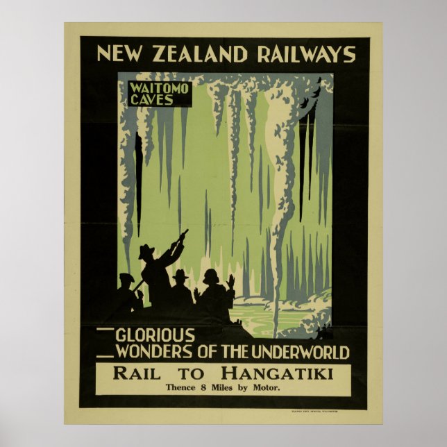 Vintage Waitomo Caves New Zealand Travel Poster (Front)