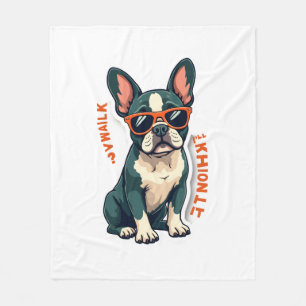 Vintage Walk Ill Think About It French Bulldog Fun Fleece Blanket
