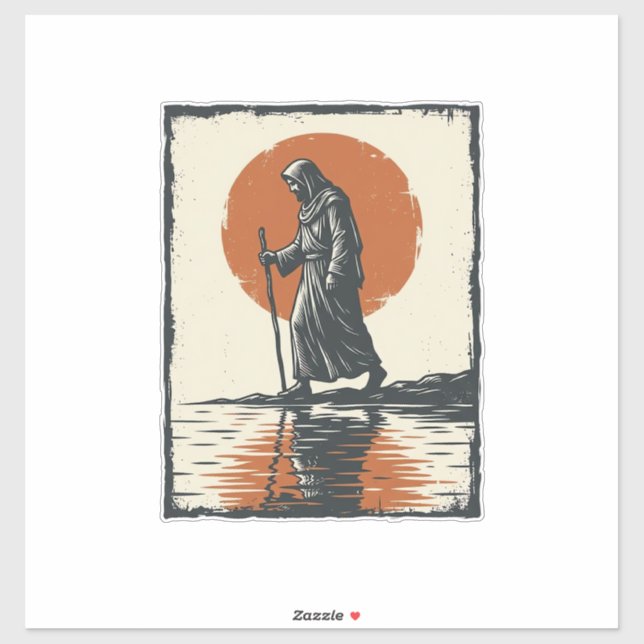 Vintage Walking Figure Sunset Reflection Vector Ar (Sheet)