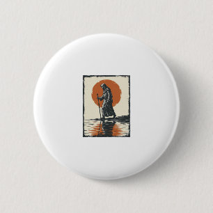 Vintage Walking Figure Sunset Reflection Vector Ar 2 Inch Round Button
