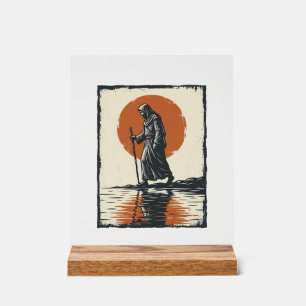 Vintage Walking Figure Sunset Reflection Vector Ar Acrylic Sign