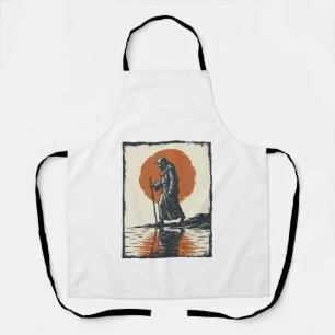 Vintage Walking Figure Sunset Reflection Vector Ar Apron