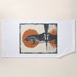 Vintage Walking Figure Sunset Reflection Vector Ar Beach Towel