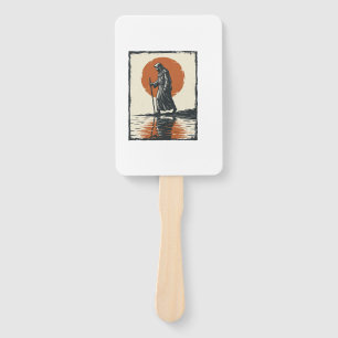 Vintage Walking Figure Sunset Reflection Vector Ar Hand Fan