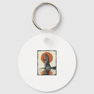 Vintage Walking Figure Sunset Reflection Vector Ar Keychain