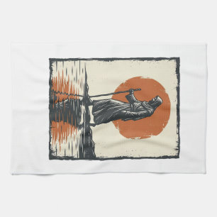Vintage Walking Figure Sunset Reflection Vector Ar Kitchen Towel