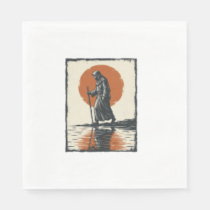Vintage Walking Figure Sunset Reflection Vector Ar Napkin