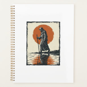 Vintage Walking Figure Sunset Reflection Vector Ar Planner