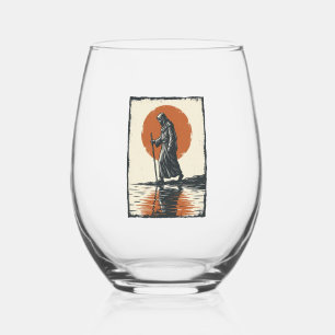 Vintage Walking Figure Sunset Reflection Vector Ar Stemless Wine Glass
