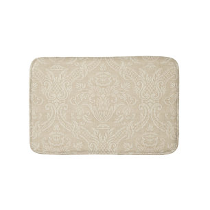 Vintage Wallpaper Beige Floral Elegant Damask Bath Mat