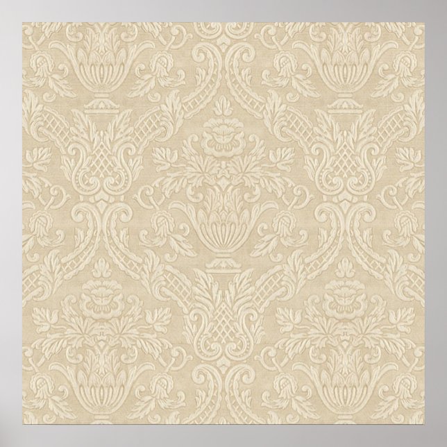Vintage Wallpaper Beige Floral Elegant Damask Poster (Front)