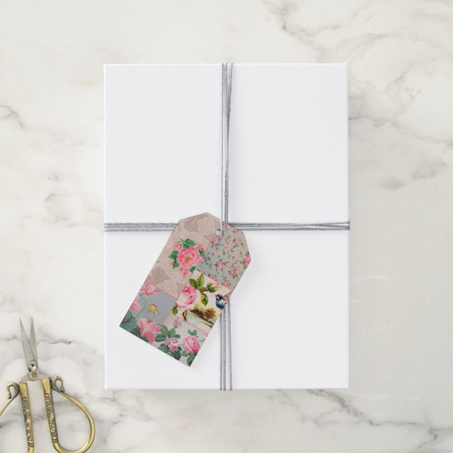 Vintage wallpaper collage gift tags (With Twine)